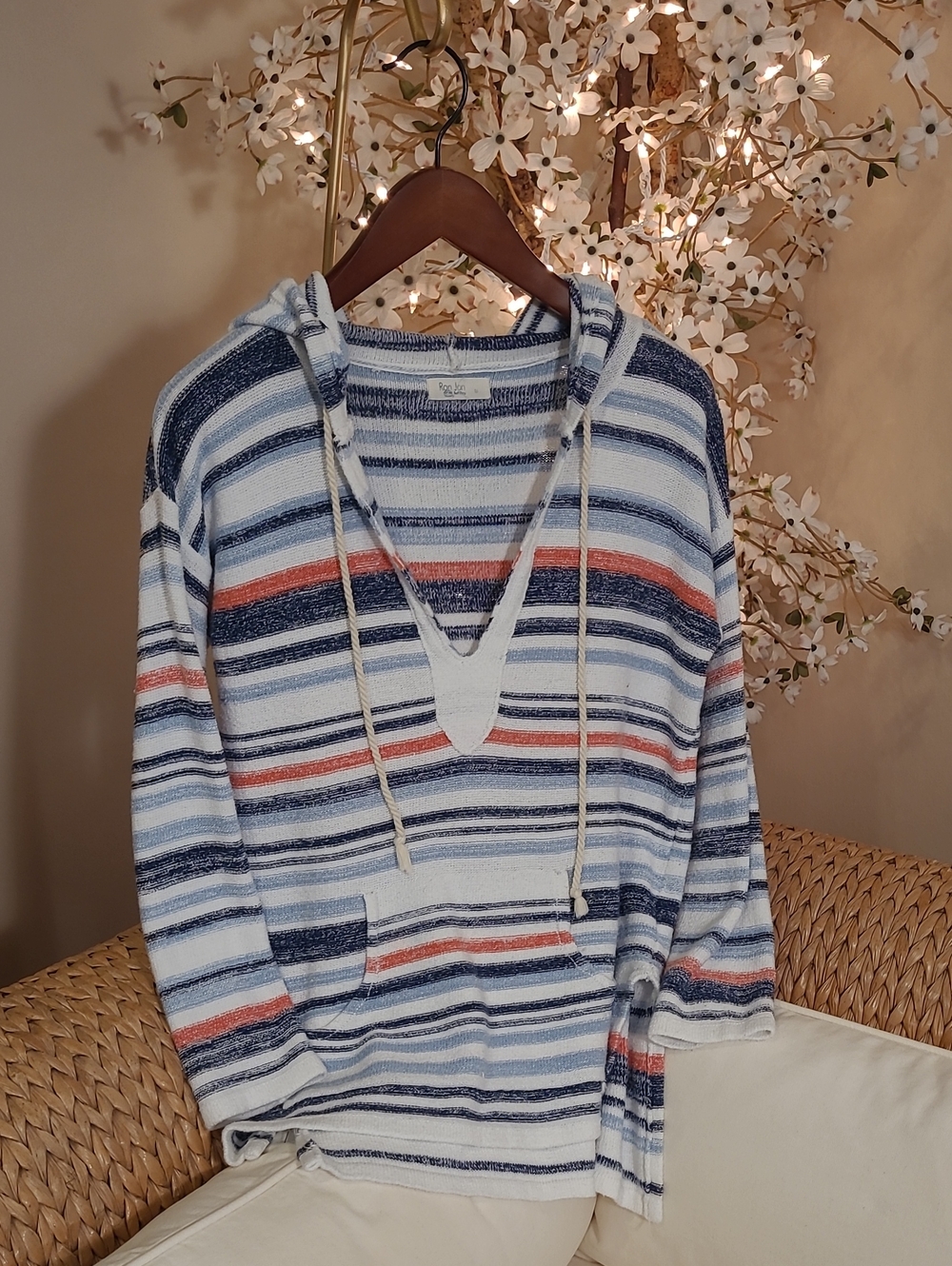 Striped Hooded Ron Jon Pullover with Front Pocket